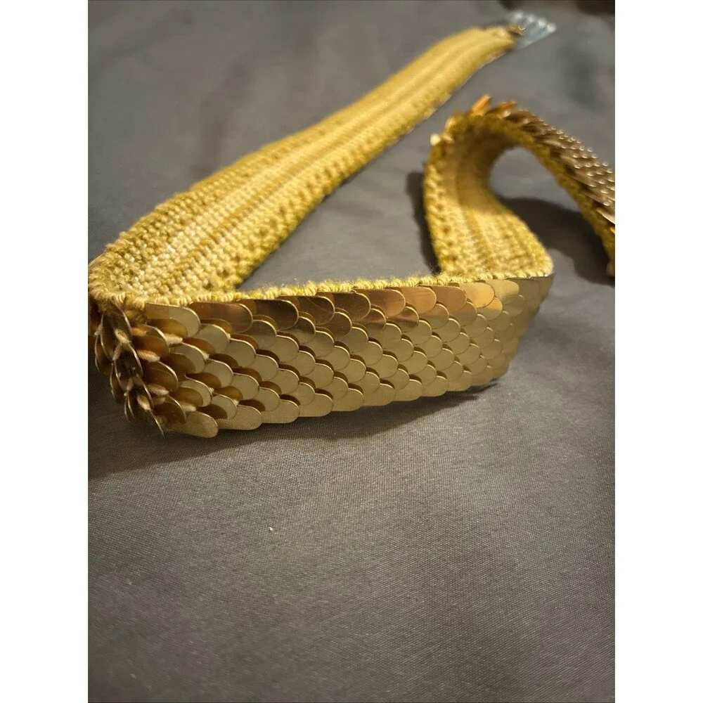Vintage Brass Stretch Belt Golden Fin Shell Buckle Mermaid Scales 70s Retro